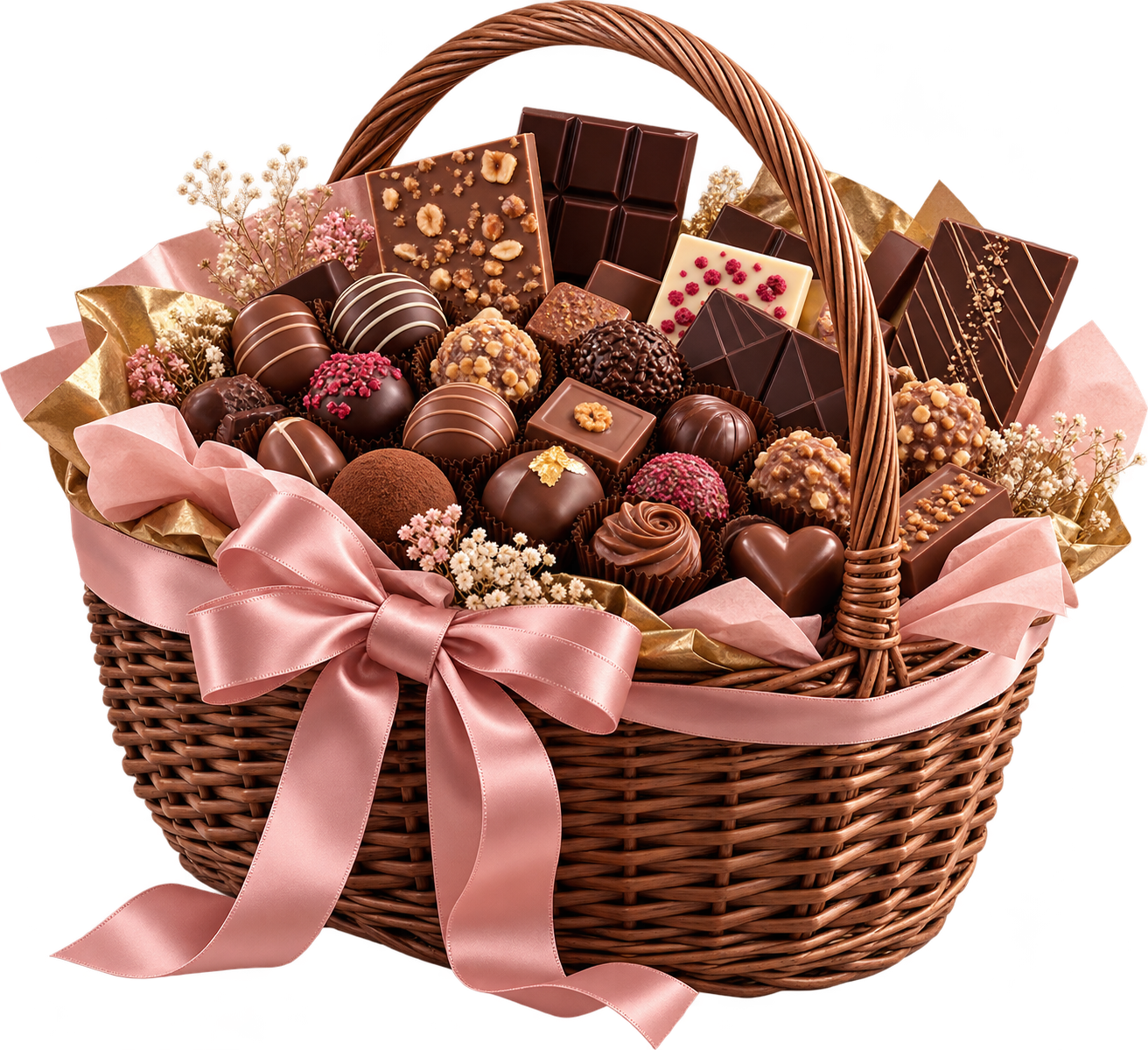 Cesta especial recheada de chocolates